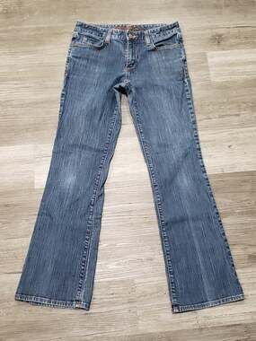 Eddie Bauer Specially Died Dark Blue Denim Boot Cut Jeans Pants Size 4